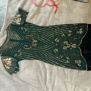 1920s Style Green and Gold Dress